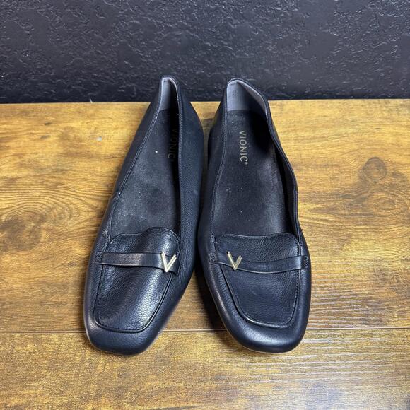 Vionic Shoes - Vionic Jacey Loafer Shoes Womens Size 9W Black Leather Flats Comfort Arch